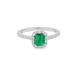 Anello Smeraldo 0.57kt e contorno Diamanti in Oro Bianco