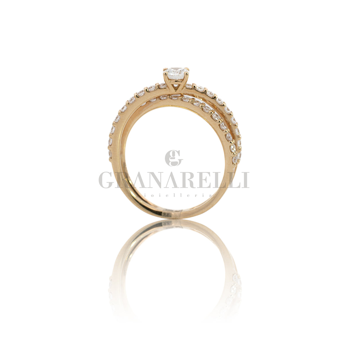 Anello Solitario Gambo di diamanti intrecciato in Oro Rosa
