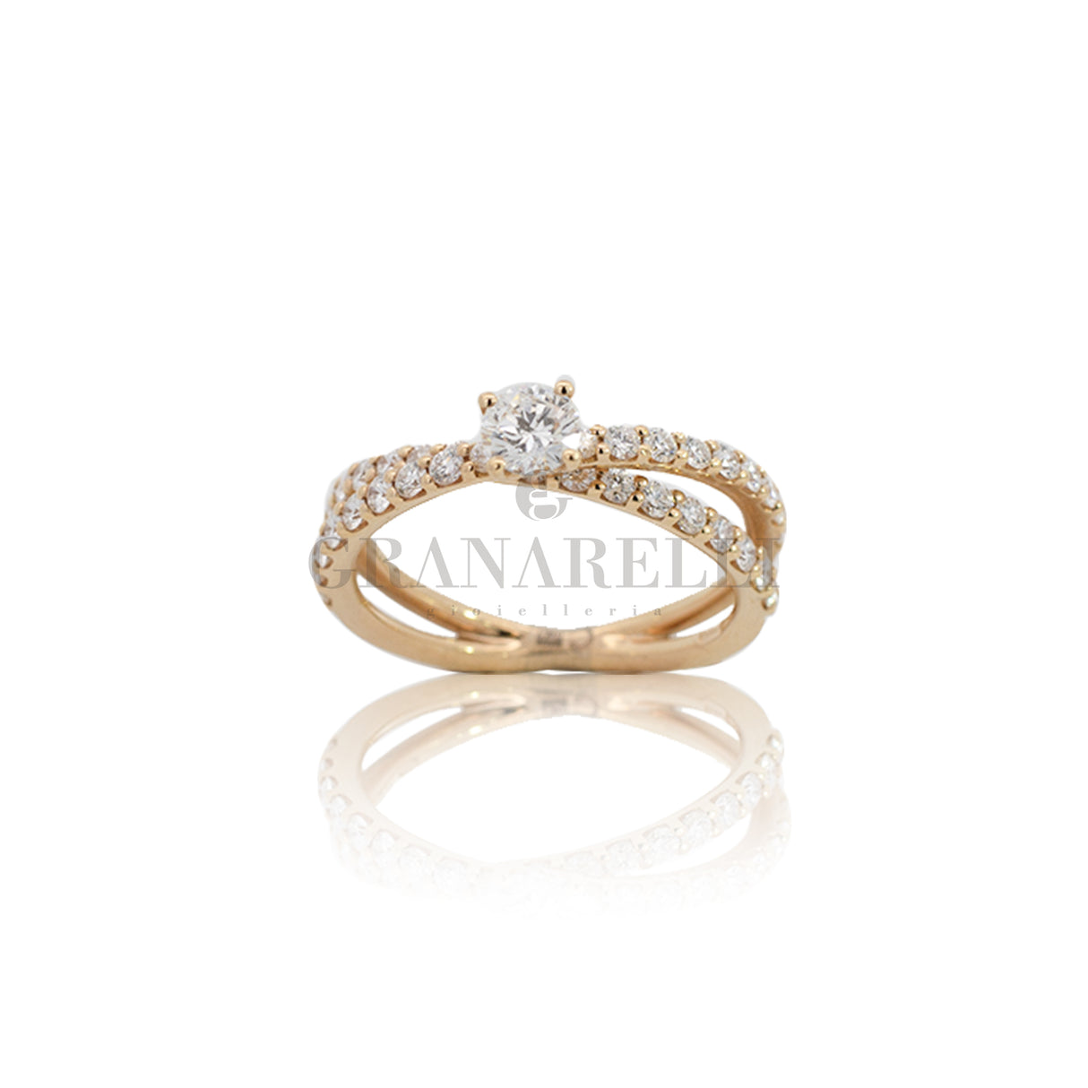 Anello Solitario Gambo di diamanti intrecciato in Oro Rosa