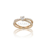 Anello Solitario Gambo di diamanti intrecciato in Oro Rosa