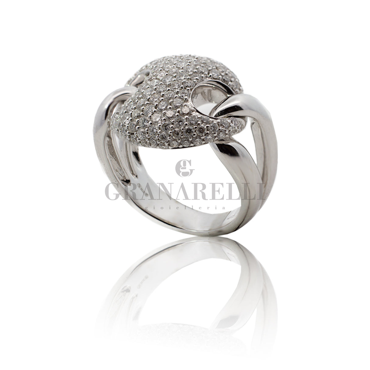 Anello fascia bottone con Diamanti in Oro Bianco