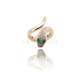 Rose gold and emerald gold snake ring and diamonds