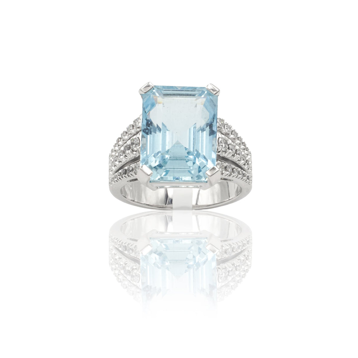 Anello Acquamarina 8.56kt Rettangolare con Diamanti-Anelli-GRANARELLI-Gioielleria Granarelli