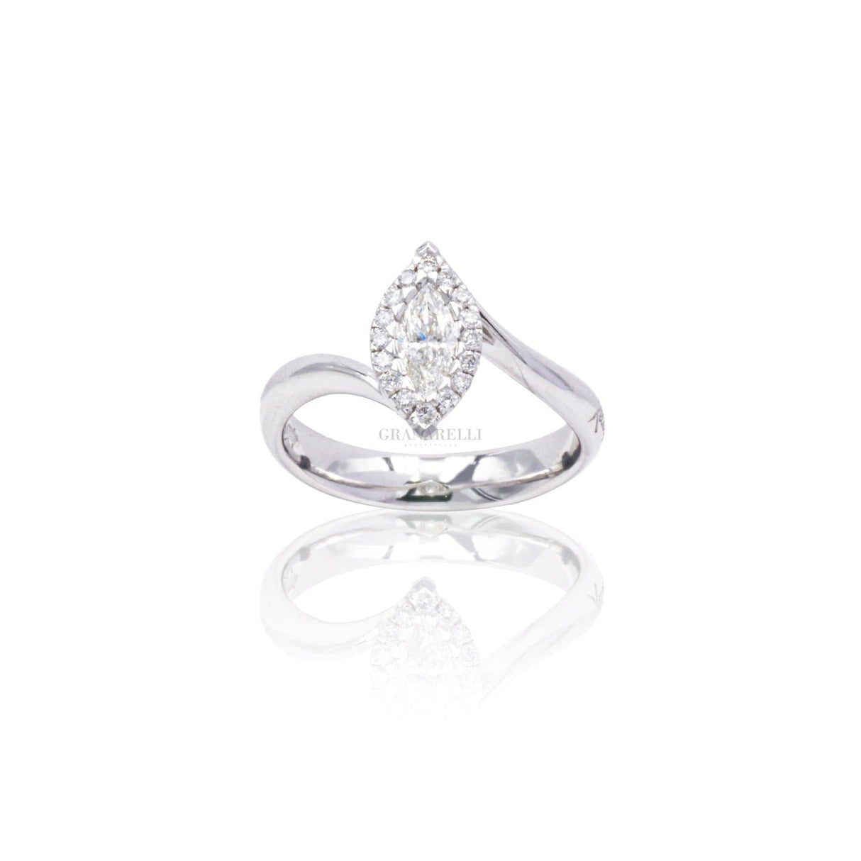 Anello Diamante Navette con Halo di Brillanti-Anelli-RECARLO- [SKU] -Gioielleria Granarelli