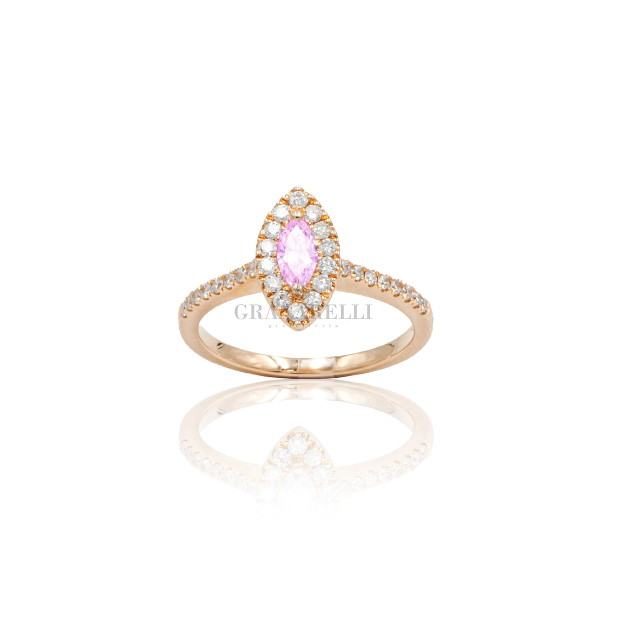 Anello Diamanti e Zaffiro Rosa Navette in Oro Rosa-Anelli-CRIVELLI-Gioielleria Granarelli