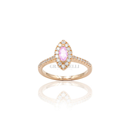 Anello Diamanti e Zaffiro Rosa Navette in Oro Rosa-Anelli-CRIVELLI-Gioielleria Granarelli