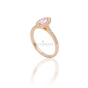 Anello Diamanti e Zaffiro Rosa Navette in Oro Rosa-Anelli-CRIVELLI-Gioielleria Granarelli