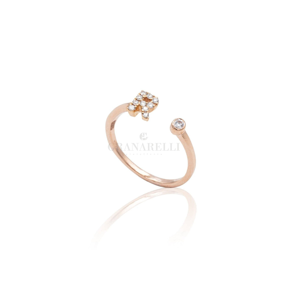 Crivelli Anello Iniziale Lettera R con Diamanti Oro Rosa
