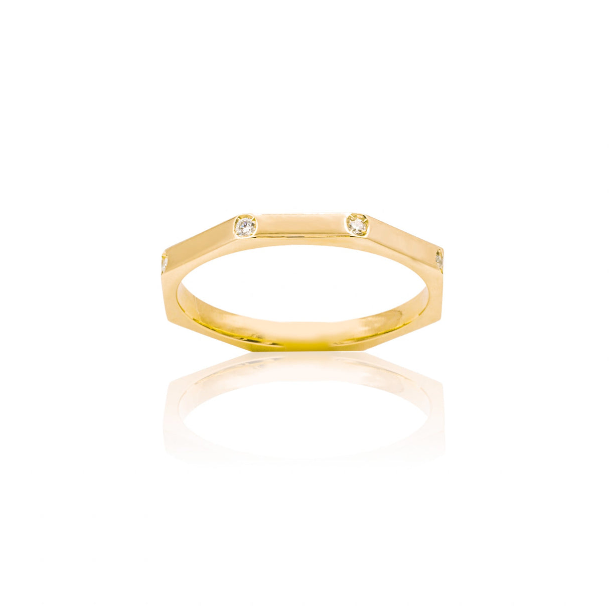 Anello Ottagonale In Oro Giallo Con Diamanti-Anelli-GioGio-13-Gioielleria Granarelli