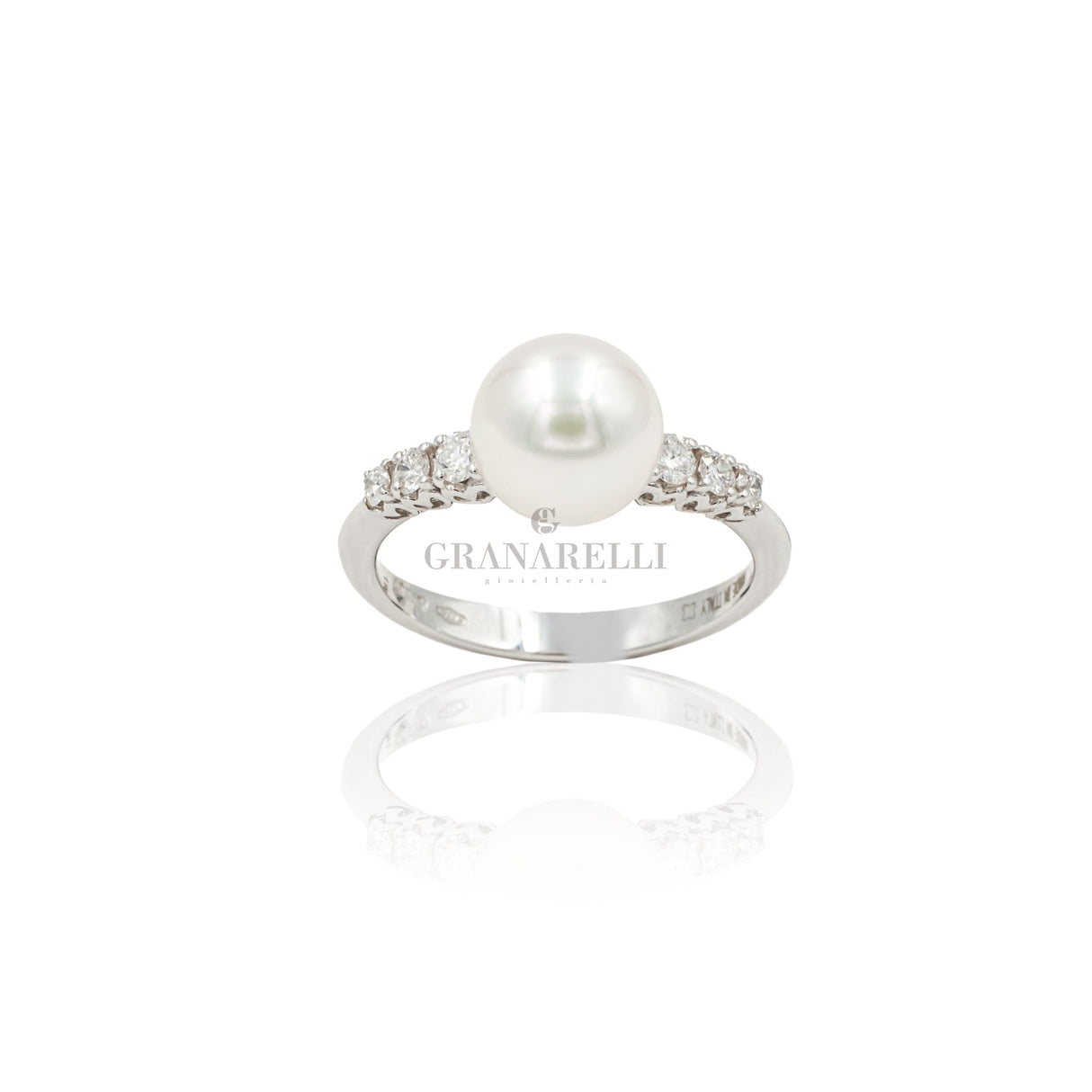 Anello Perla e Brillanti in Oro Bianco-RECARLO-XD109/0850A-Gioielleria Granarelli