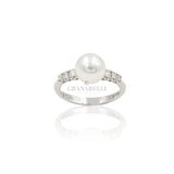 Anello Perla e Brillanti in Oro Bianco-RECARLO-XD109/0850A-Gioielleria Granarelli