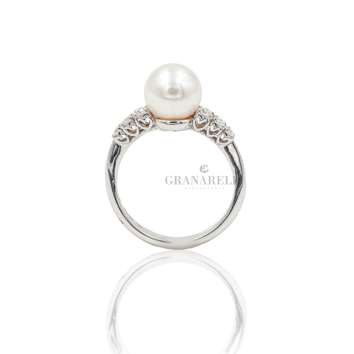 Anello Perla e Brillanti in Oro Bianco-RECARLO-XD109/0850A-Gioielleria Granarelli