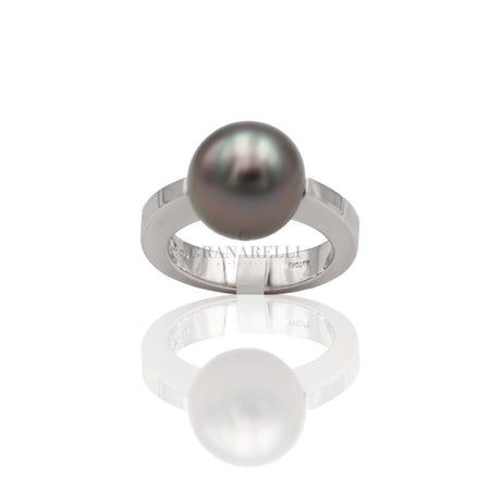 Anello Perla grigia in Oro Bianco-Anelli-GRANARELLI-Gioielleria Granarelli