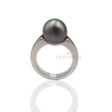 Anello Perla grigia in Oro Bianco-Anelli-GRANARELLI-Gioielleria Granarelli