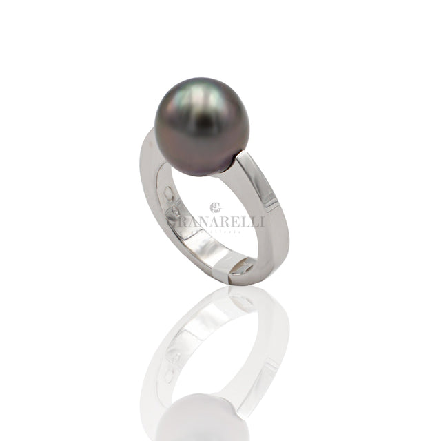 Anello Perla grigia in Oro Bianco-Anelli-GRANARELLI-Gioielleria Granarelli