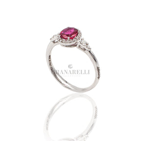 Anello Rubino taglio ovale 0.70kt contorno di Diamanti-Anelli-RECARLO-Gioielleria Granarelli