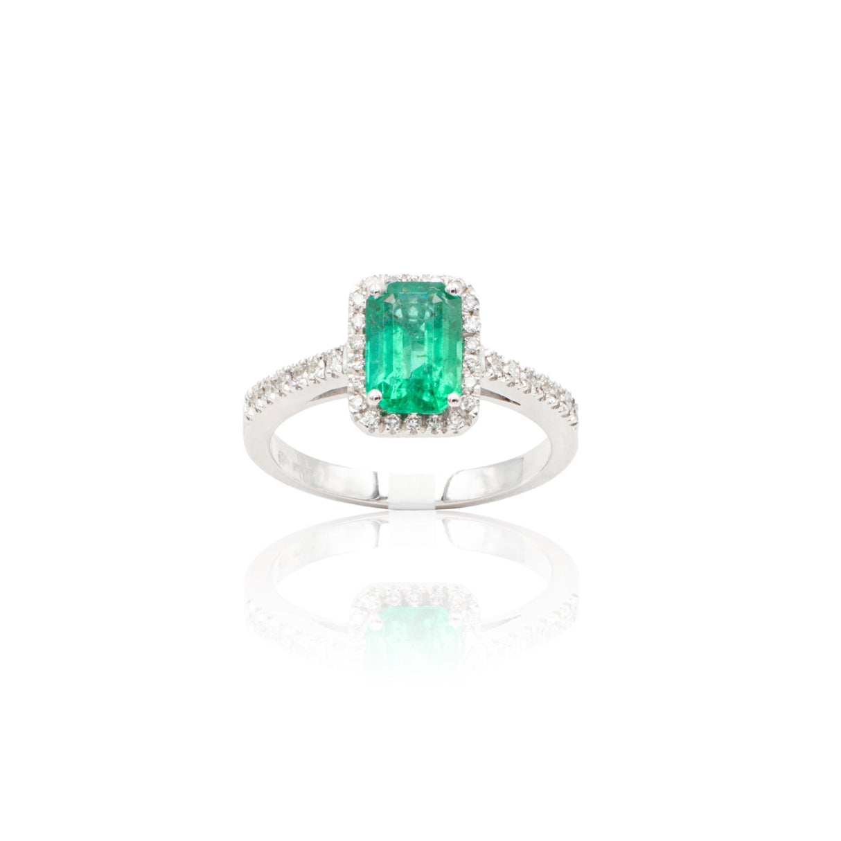 Anello Smeraldo 1.12kt e contorno Diamanti in Oro Bianco-Anelli-GRANARELLI-14-Gioielleria Granarelli