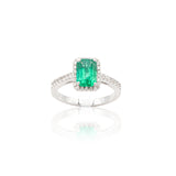 Anello Smeraldo 1.12kt e contorno Diamanti in Oro Bianco-Anelli-GRANARELLI-14-Gioielleria Granarelli