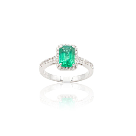 Anello Smeraldo 1.12kt e contorno Diamanti in Oro Bianco-Anelli-GRANARELLI-14-Gioielleria Granarelli