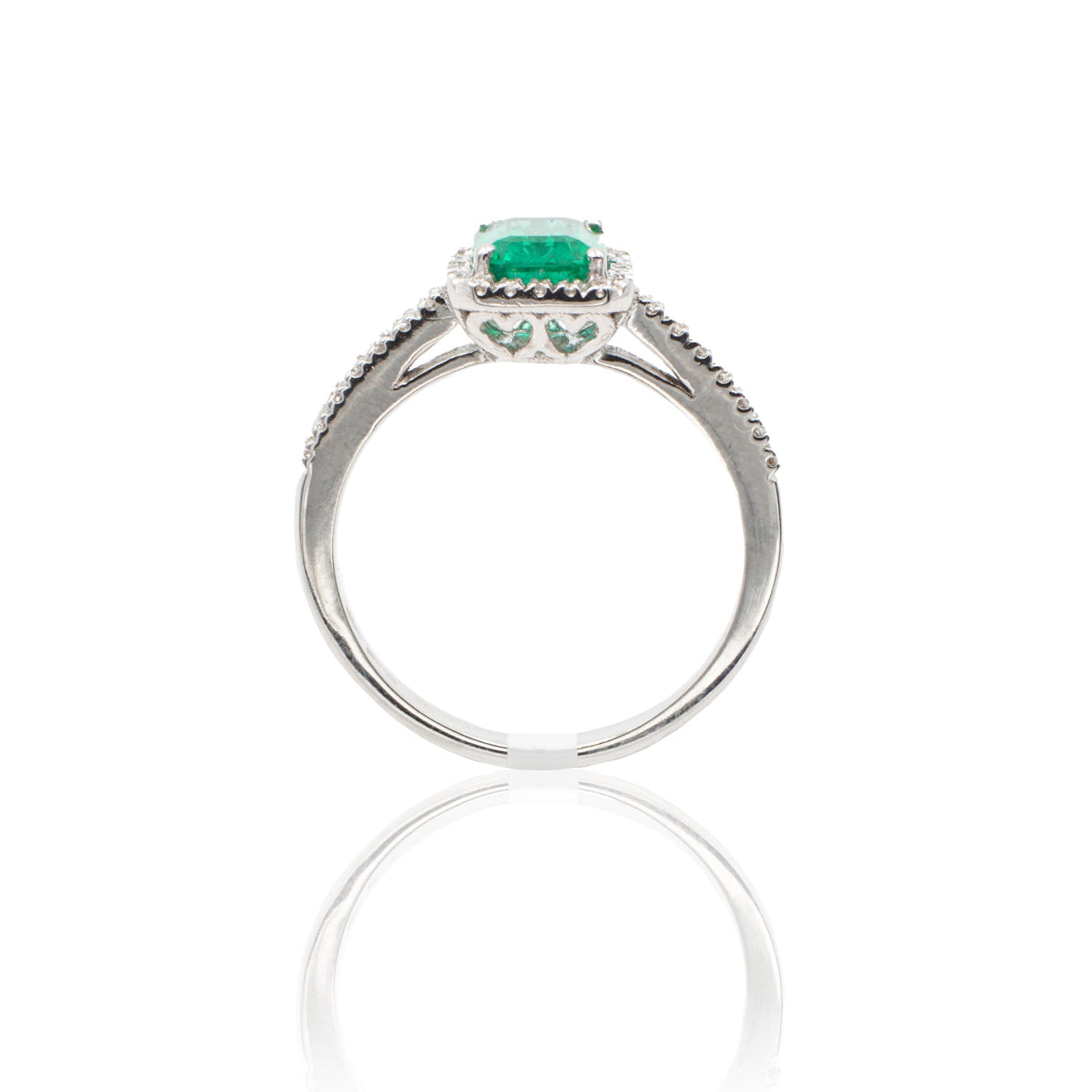 Anello Smeraldo 1.12kt e contorno Diamanti in Oro Bianco-Anelli-GRANARELLI-14-Gioielleria Granarelli