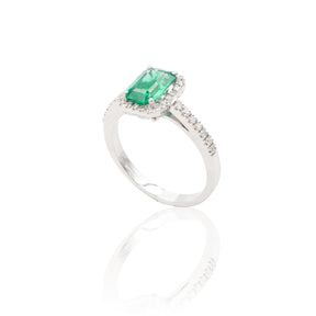 Anello Smeraldo 1.12kt e contorno Diamanti in Oro Bianco-Anelli-GRANARELLI-14-Gioielleria Granarelli
