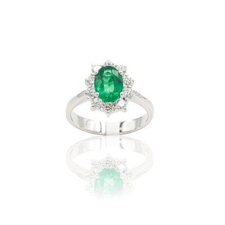 Anello Smeraldo Ovale 1.14 kt e Diamanti in Oro Bianco-Anelli-GRANARELLI-13-Gioielleria Granarelli