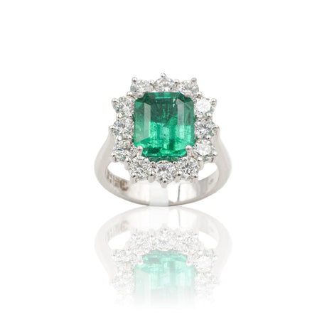 Anello con Smeraldo e Diamanti in Oro Bianco-Anelli-GRANARELLI- [SKU] -Gioielleria Granarelli