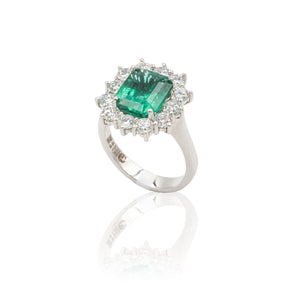 Anello con Smeraldo e Diamanti in Oro Bianco-Anelli-GRANARELLI- [SKU] -Gioielleria Granarelli