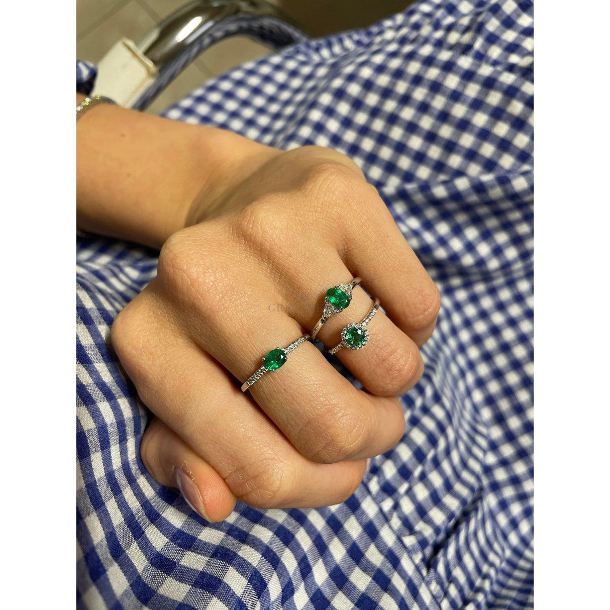 GRANARELLI Anello RECARLO in Oro Bianco con Smeraldo e Diamanti