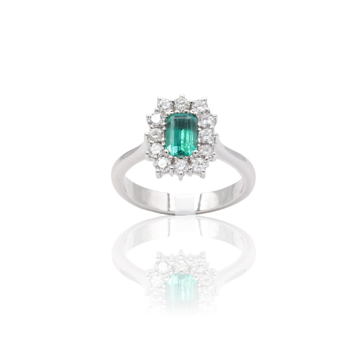 Anello in Oro Bianco con Smeraldo e Diamanti-Anelli-GRANARELLI- [SKU] -Gioielleria Granarelli