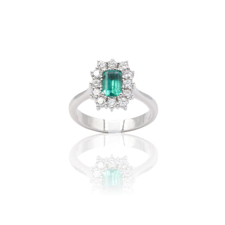 Anello in Oro Bianco con Smeraldo e Diamanti-Anelli-GRANARELLI- [SKU] -Gioielleria Granarelli