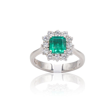 Anello in Oro Bianco con Smeraldo e Diamanti-Anelli-GRANARELLI- [SKU] -Gioielleria Granarelli