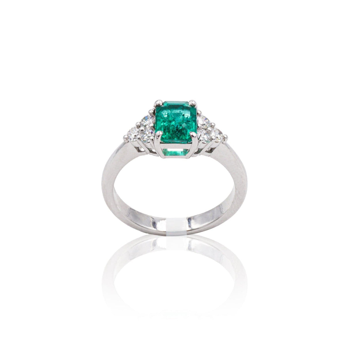 Anello in Oro Bianco con Smeraldo e Diamanti-Anelli-GRANARELLI- [SKU] -Gioielleria Granarelli