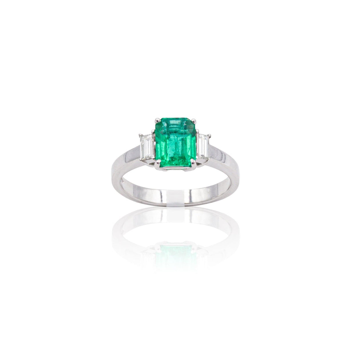 Anello in Oro Bianco con Smeraldo e Diamanti-Anelli-GRANARELLI- [SKU] -Gioielleria Granarelli