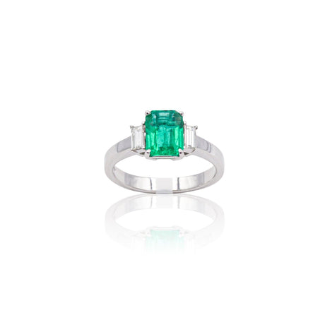 Anello in Oro Bianco con Smeraldo e Diamanti-Anelli-GRANARELLI- [SKU] -Gioielleria Granarelli