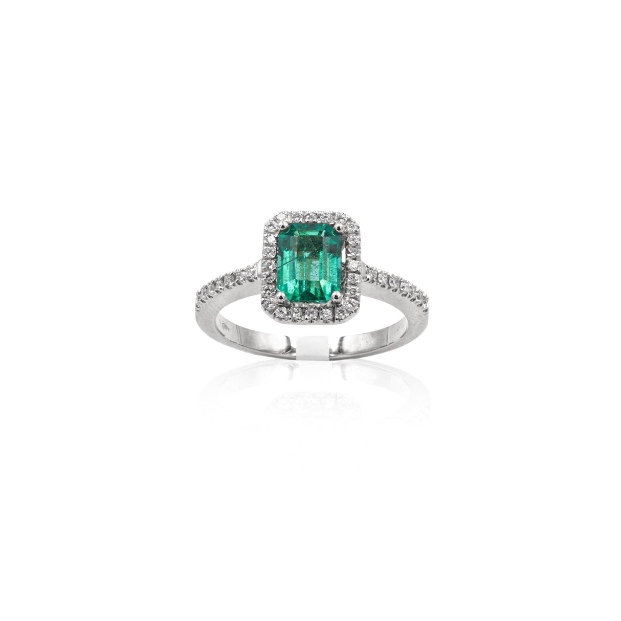 Anello in Oro Bianco con Smeraldo e Diamanti-Anelli-GRANARELLI- [SKU] -Gioielleria Granarelli