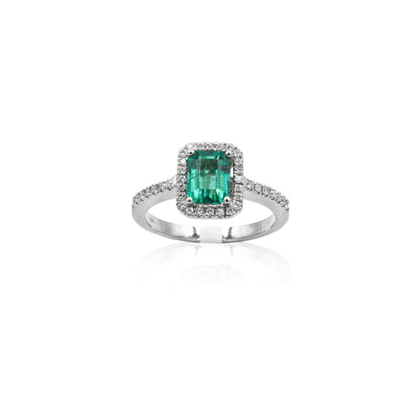 Anello in Oro Bianco con Smeraldo e Diamanti-Anelli-GRANARELLI- [SKU] -Gioielleria Granarelli