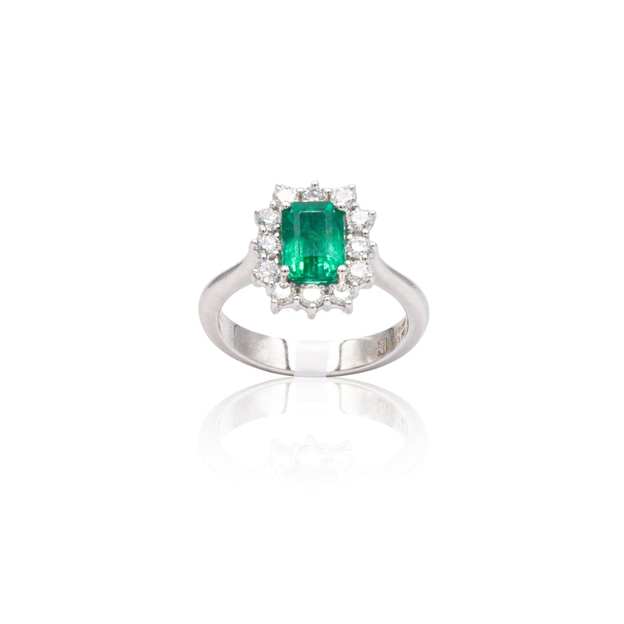 Anello in Oro Bianco con Smeraldo e Diamanti-Anelli-GRANARELLI- [SKU] -Gioielleria Granarelli