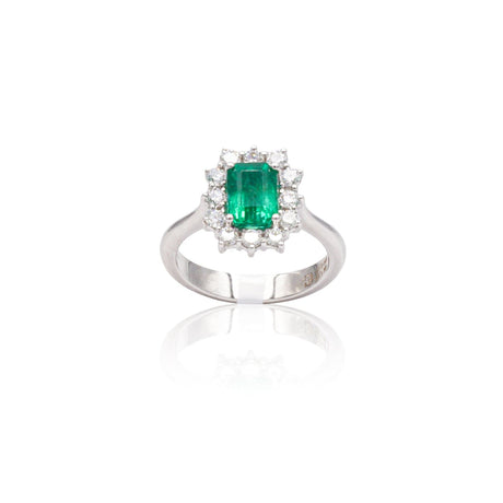 Anello in Oro Bianco con Smeraldo e Diamanti-Anelli-GRANARELLI- [SKU] -Gioielleria Granarelli