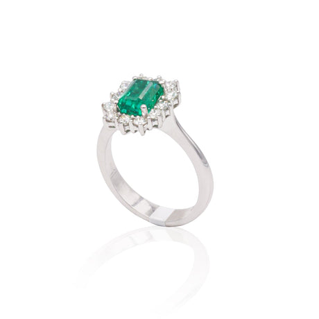 Anello in Oro Bianco con Smeraldo e Diamanti-Anelli-GRANARELLI- [SKU] -Gioielleria Granarelli