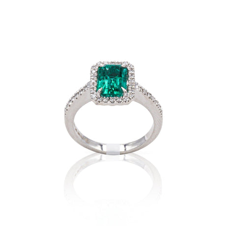 Anello in Oro Bianco con Smeraldo e Diamanti-Anelli-GRANARELLI- [SKU] -Gioielleria Granarelli