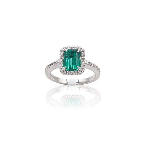 Anello in Oro Bianco con Smeraldo e Diamanti-Anelli-GRANARELLI- [SKU] -Gioielleria Granarelli