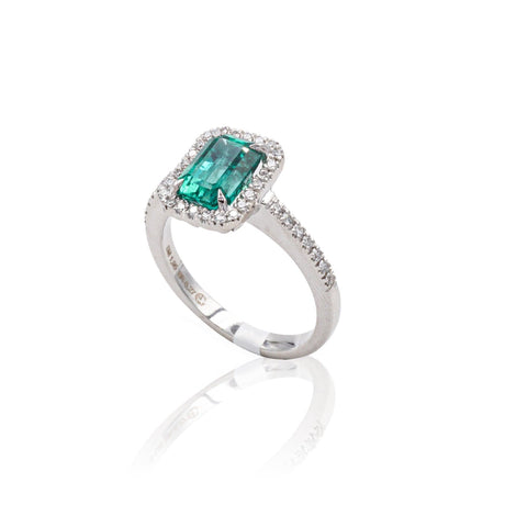 Anello in Oro Bianco con Smeraldo e Diamanti-Anelli-GRANARELLI- [SKU] -Gioielleria Granarelli