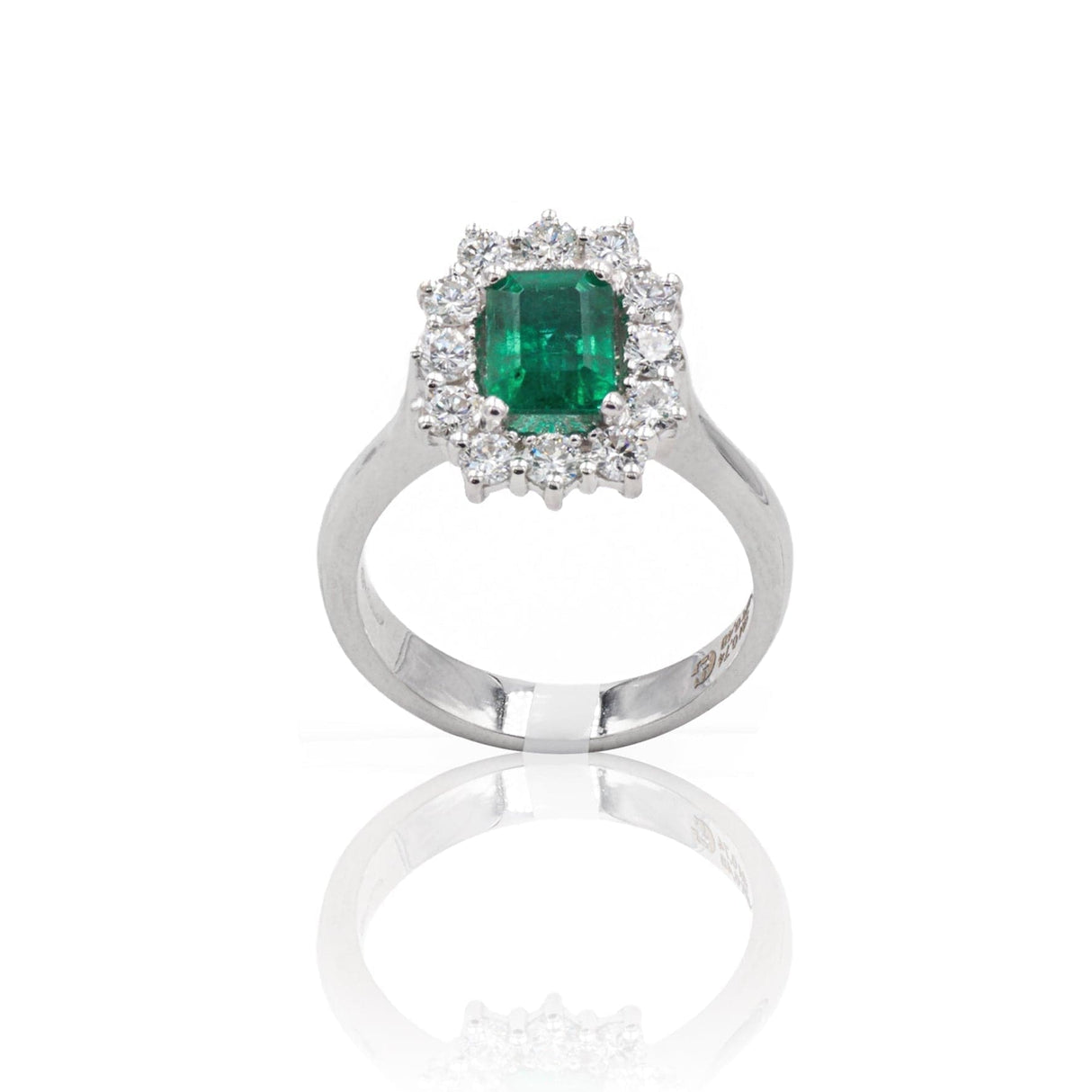 Anello in Oro Bianco con Smeraldo e Diamanti-Anelli-GRANARELLI- [SKU] -Gioielleria Granarelli
