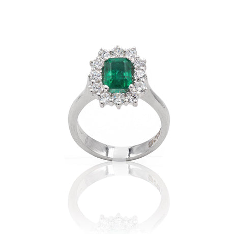 Anello in Oro Bianco con Smeraldo e Diamanti-Anelli-GRANARELLI- [SKU] -Gioielleria Granarelli