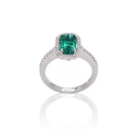 Anello in Oro Bianco con Smeraldo e Diamanti-Anelli-GRANARELLI- [SKU] -Gioielleria Granarelli