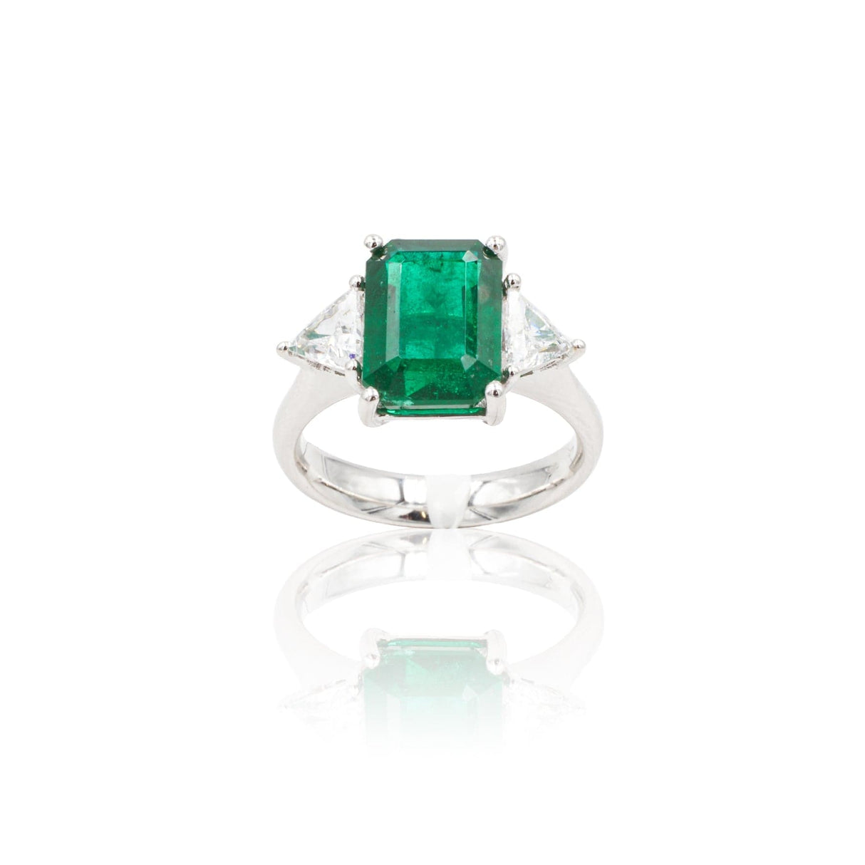 Anello in Oro Bianco con Smeraldo e Diamanti-Anelli-GRANARELLI- [SKU] -Gioielleria Granarelli