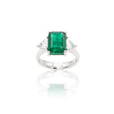 Anello in Oro Bianco con Smeraldo e Diamanti-Anelli-GRANARELLI- [SKU] -Gioielleria Granarelli
