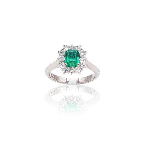 Anello in Oro Bianco con Smeraldo e Diamanti-Anelli-GRANARELLI- [SKU] -Gioielleria Granarelli