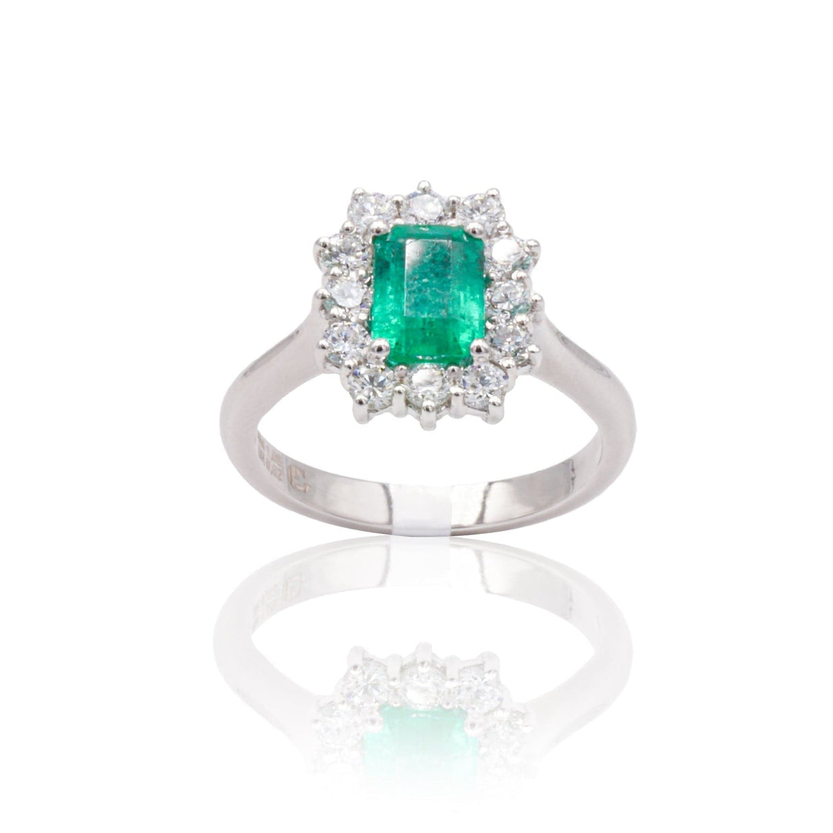 Anello in Oro Bianco con Smeraldo e Diamanti-Anelli-GRANARELLI- [SKU] -Gioielleria Granarelli